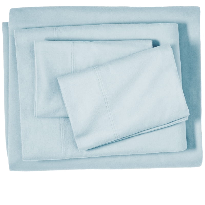 Split King Cotton Flannel Deep Pocket Sheet Set with 2 Pillowcases - Light Blue
