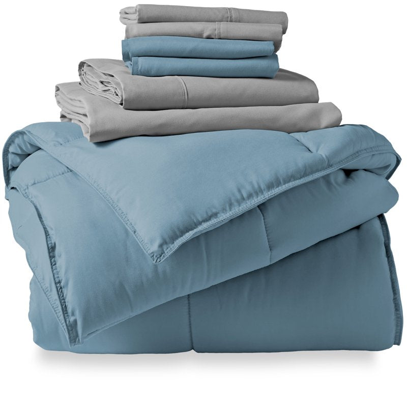 Bare Home Microfiber Bed in a Bag Set - Full XL Coronet Blue & Light Gray