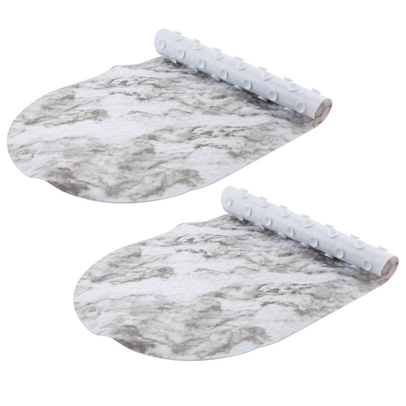Oval Bubble PVC Bathmat in Marble Print - 2 Pack, Anti-Slip & Massage