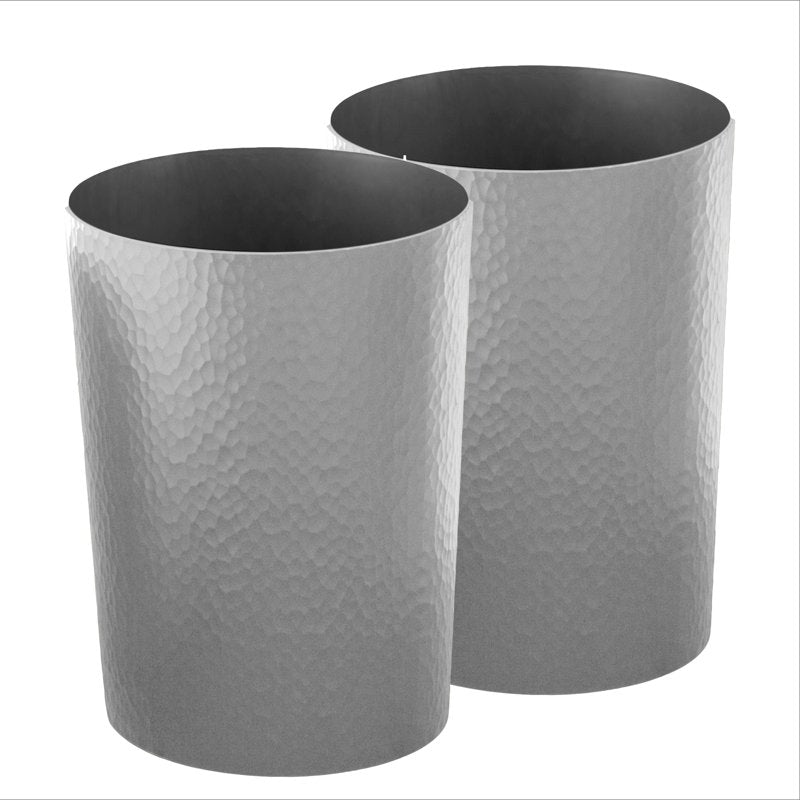 Trash Can - 10 Liter Hammered Plastic Wastebasket - Silver, 2 Pack
