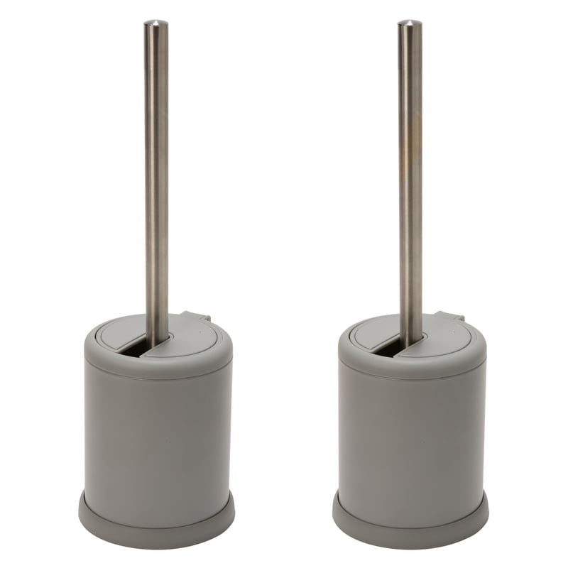 Self-Closing Toilet Brush and Holder Set - Grey, 2 Pack | Hygienic Stainless Steel Design
