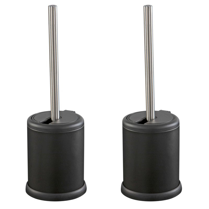 Self Closing Toilet Brush and Holder Set - Matte Black, 2 Pack