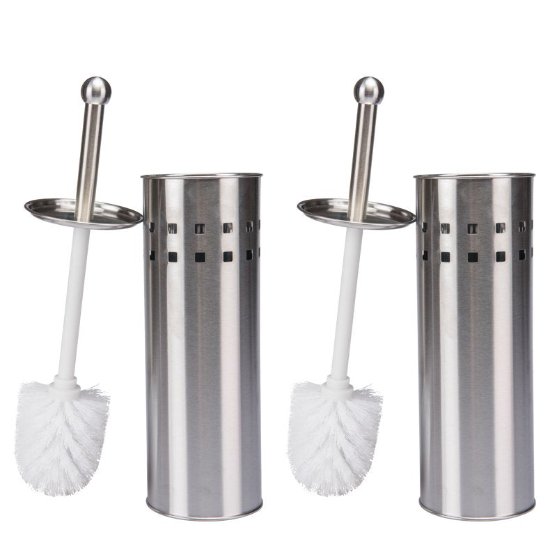 2 Pack Stainless Steel Toilet Brush Set with Air Vents - Discreet & Rust-Resistant