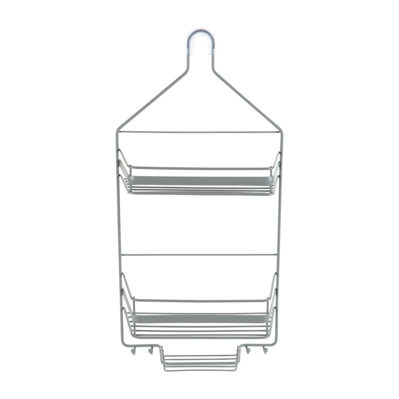 Gray Shower Caddy with 2 Shelves and Hooks - Over-the-Shower Head Storage Organizer