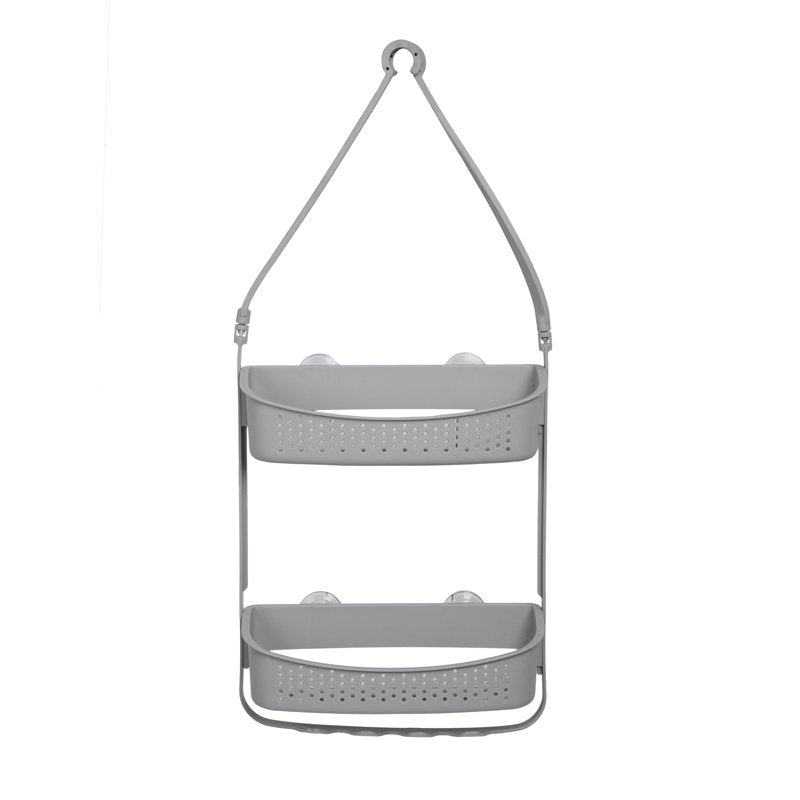 Grey 2-Way Convertible Plastic Shower Caddy with Hooks & Wide Shelves