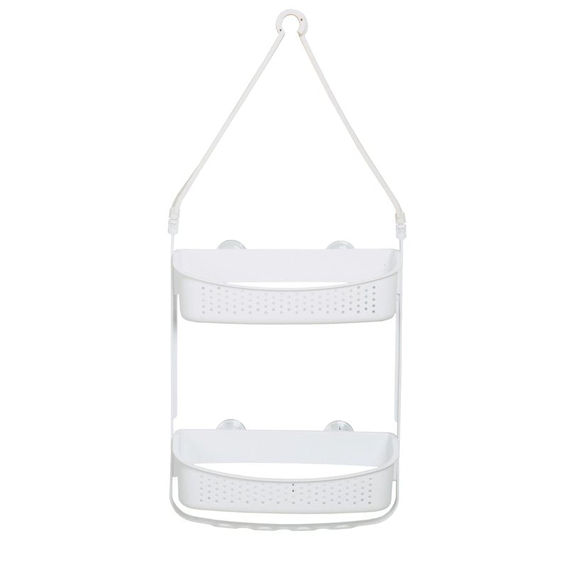 White 2-Way Convertible Shower Caddy - Overhead or Tension Rod Mount, Wide Shelves