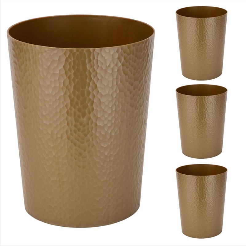 10 Liter Hammered Textured Bathroom Trash Can - Gold, 4 Pack