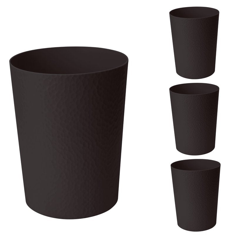 10 Liter Hammered Textured Plastic Bathroom Wastebasket - Black