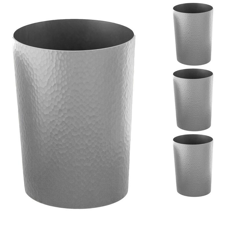 Hammered Textured Plastic Bathroom Wastebasket - Silver, 10L