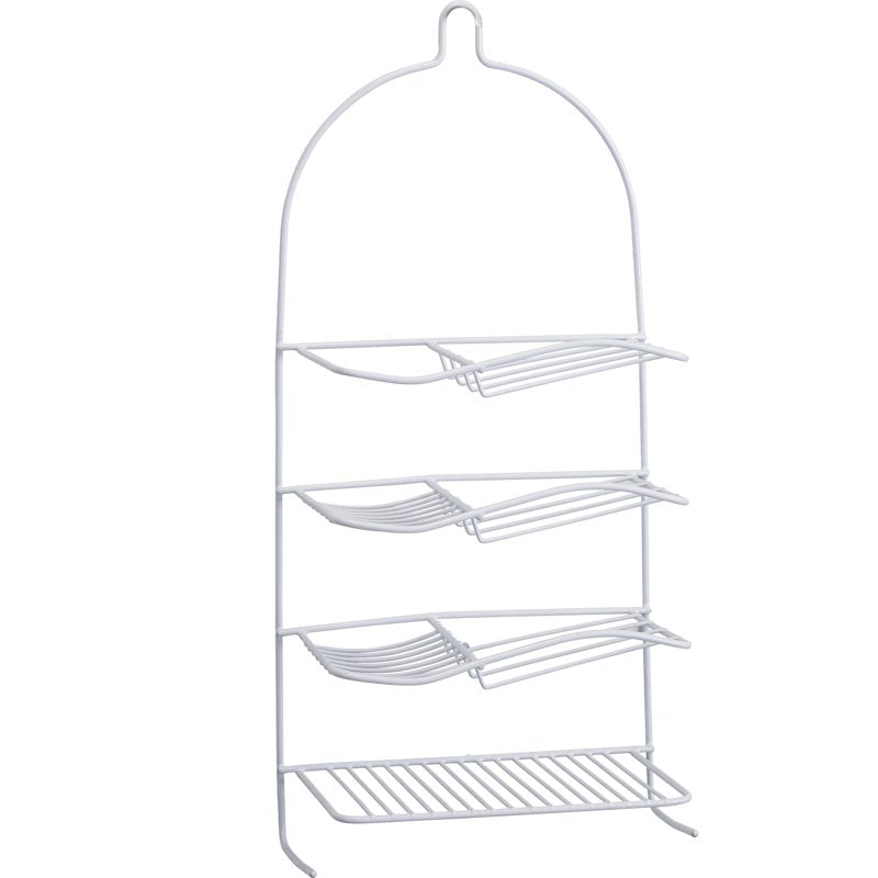 Metal Shower Organizer with 4 Shelves and Hooks - White Bathroom Caddy