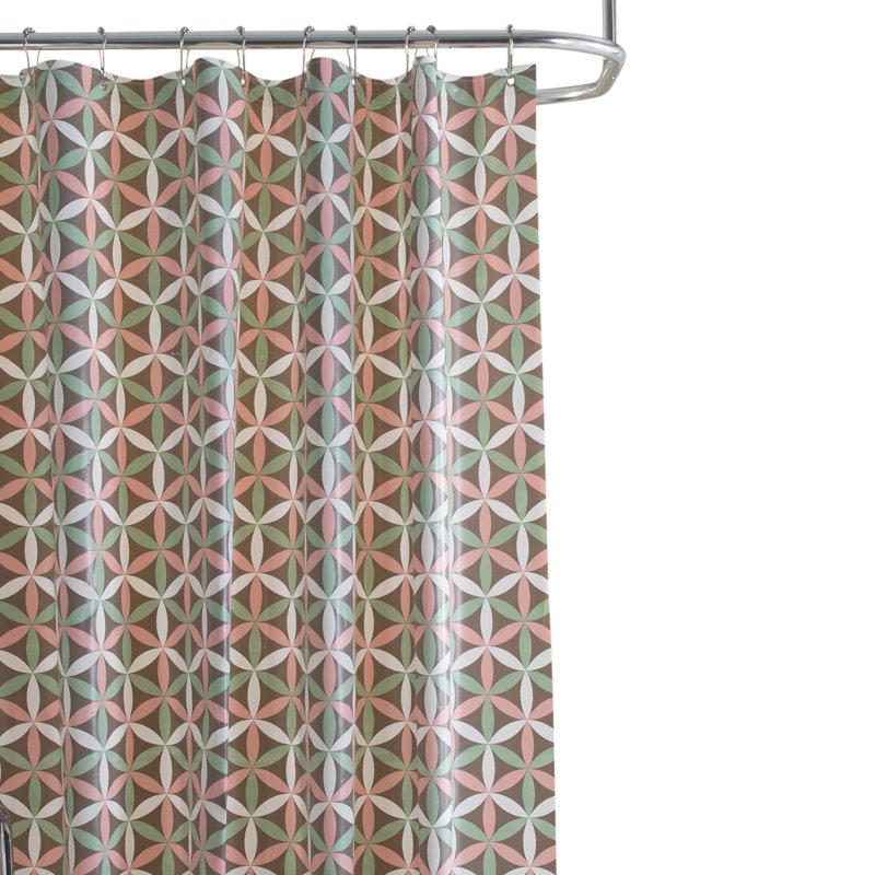 Grey 70x72 Inch PEVA Shower Curtain with Geo Shape Design - Eco-Friendly Bathroom Decor