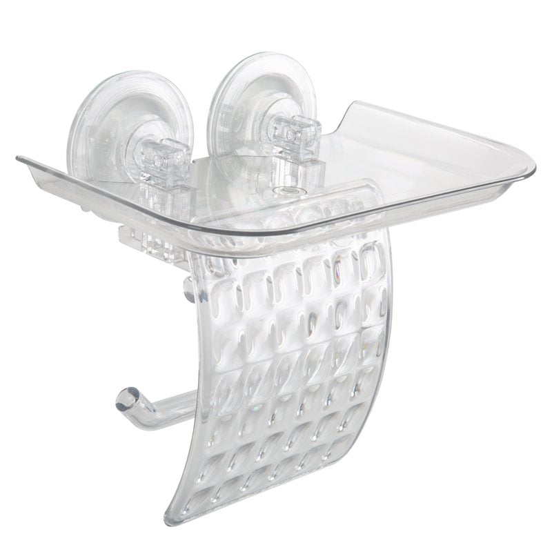 Clear Toilet Paper Dispenser with Cell Phone Shelf - Suction Cup Bathroom Organizer
