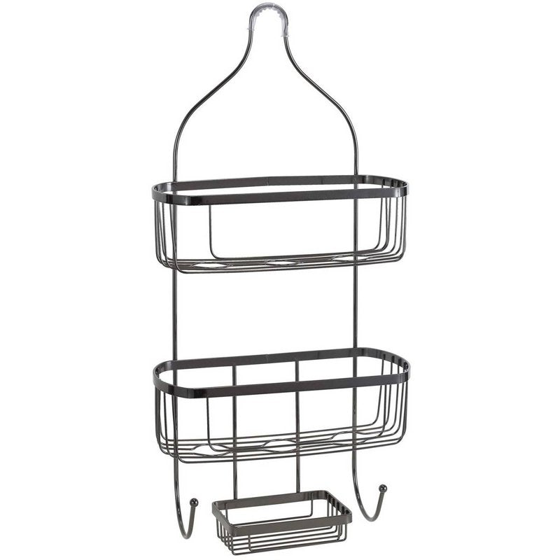 Black Onyx 2-Tier Shower Caddy with Hooks - Rust-Resistant Bathroom Organizer