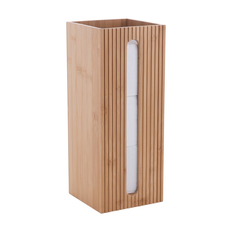 Bath Bliss Square Bamboo Toilet Paper Reserve - Off-White, Holds 3 Rolls