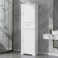 White Tall Bathroom Storage Cabinet with Drawer and Adjustable Shelves - Freestanding