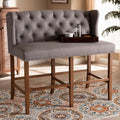 Modern Grey Upholstered Bar Stool Bench with Button Tufting