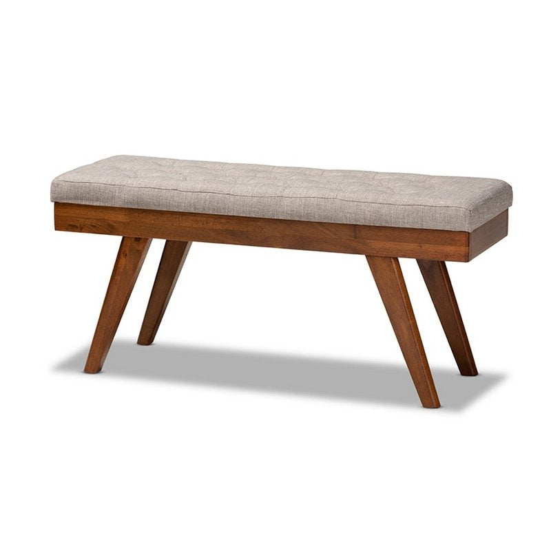 Mid-Century Modern Upholstered Dining Bench - Light Grey & Oak