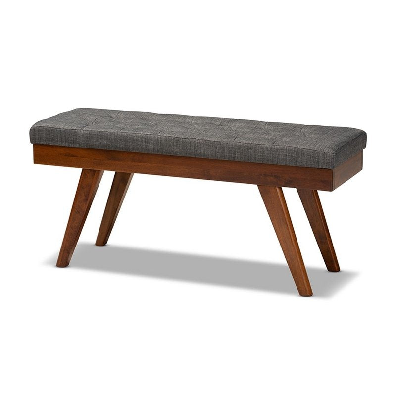 Mid-Century Modern Upholstered Dining Bench - Medium Grey & Dark Gray