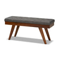Mid-Century Modern Upholstered Dining Bench - Medium Grey & Dark Gray