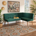 Mid-Century Modern Emerald Green Velvet Corner Dining Bench Set