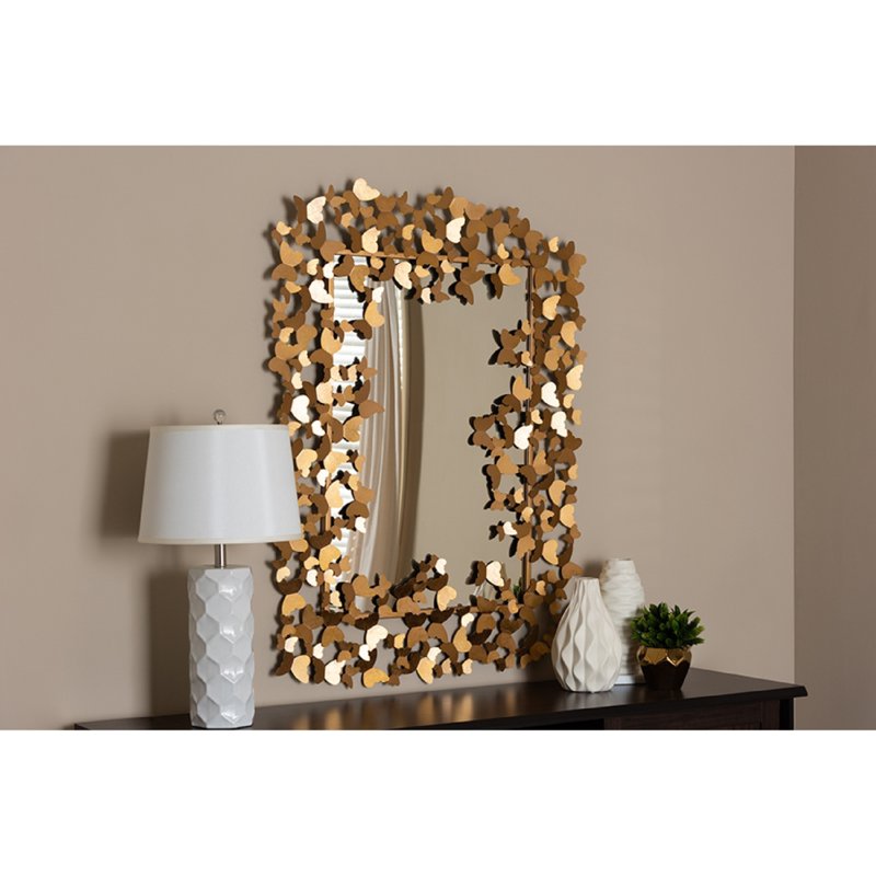 Antique Gold Butterfly Wall Mirror - Modern Rectangular Accent Decor