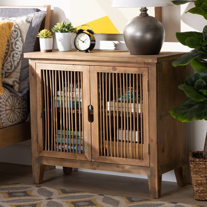 Rustic Medium Oak Accent Cabinet with 2 Shelves - Fully Assembled