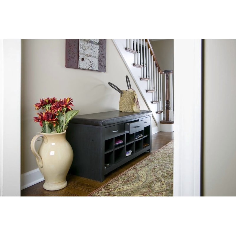 Espresso Entryway Bench with Shoe Storage and Drawers