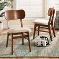 Euclid Dining Chair Set of 2 - Sand Upholstered, Walnut Brown