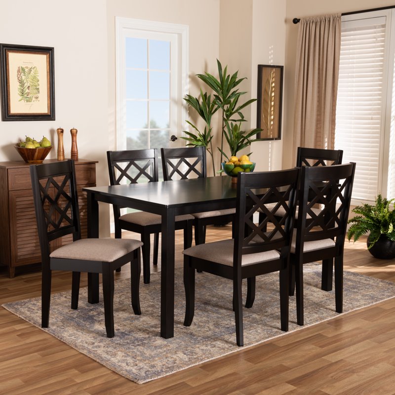 Modern Dark Brown Dining Set with 1 Table & 6 Chairs
