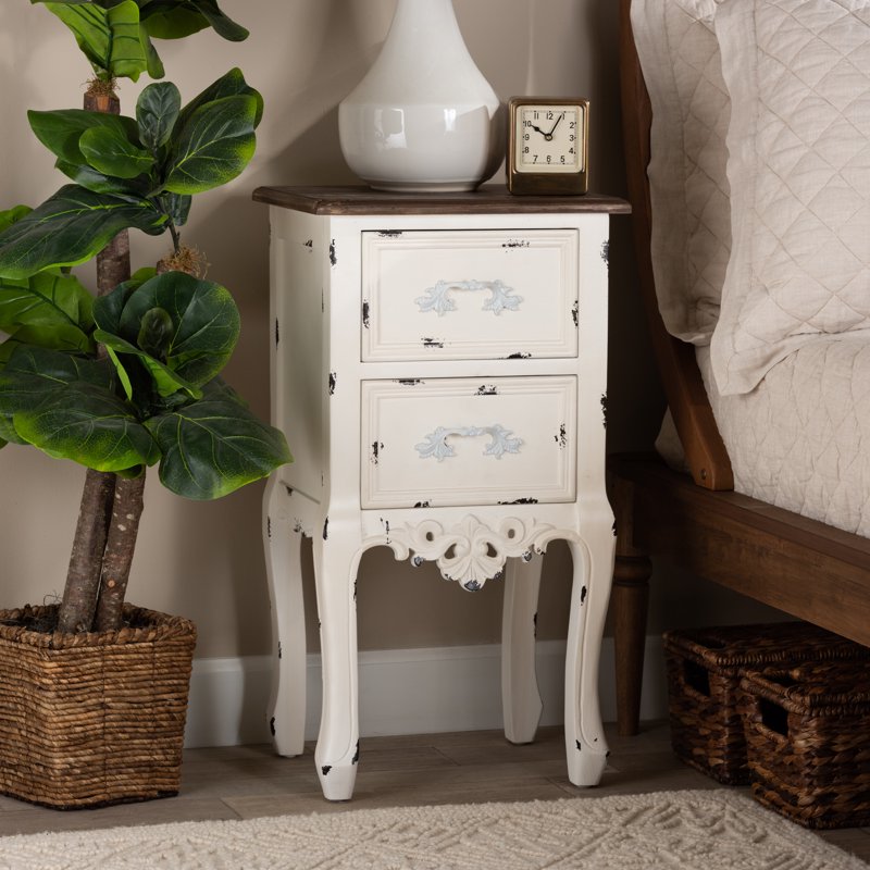 Mid-Century Two-Drawer End Table - Walnut Brown & Antique White