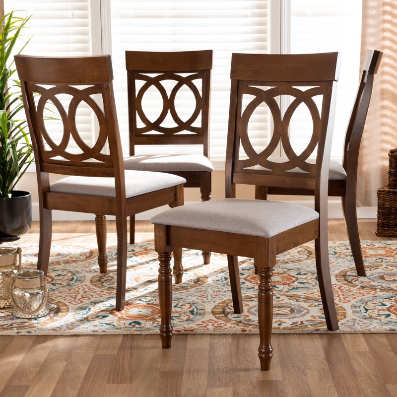4-Piece Grey Fabric Dining Chair Set with Walnut Finish