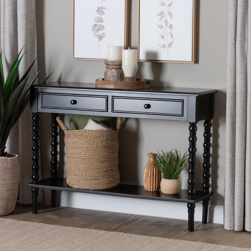 Classic Console Table with 2 Drawers - Black