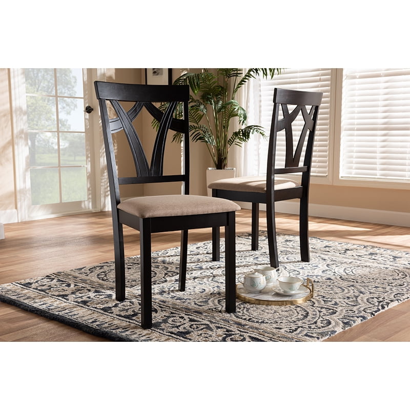 Modern Sand Upholstered Dining Chair Set in Espresso Finish