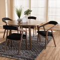 Mid-Century Modern 5-Piece Round Dining Set - Black & Walnut