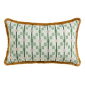 Green Diamond Geometric Decorative Pillow 14x24 Lumbar Cushion with Gold Fringe