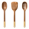 3-Piece Acacia Wood Kitchen Utensil Set - Spoon, Slotted Spoon, Turner