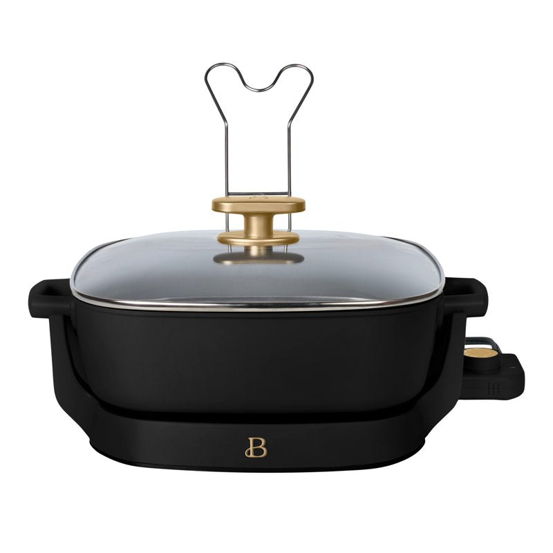 5-in-1 Detachable Electric Skillet, 12" x 12" with Nonstick Coating - Black Sesame