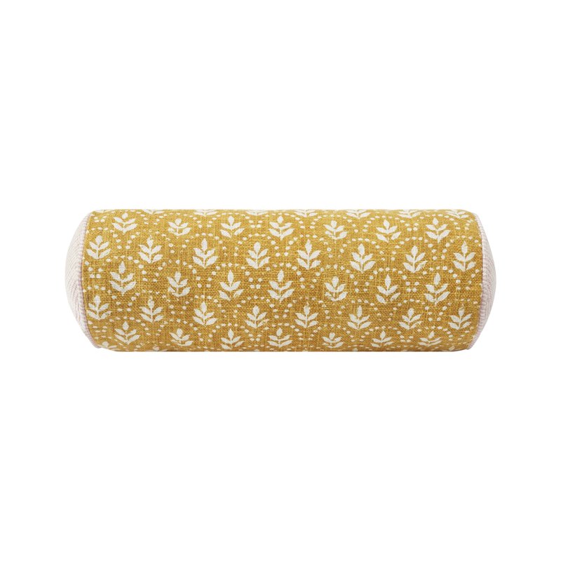 Yellow 8x20 Inch Block Print Bolster Pillow - Decorative Throw Cushion