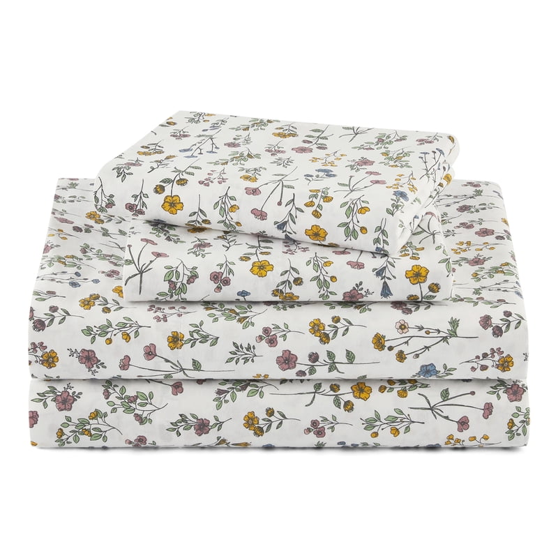 Twin Botanical Cotton Percale Sheet Set - White - Drew Barrymore
