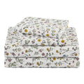 Queen 4-Piece Cotton Percale Sheet Set - White Botanical Print