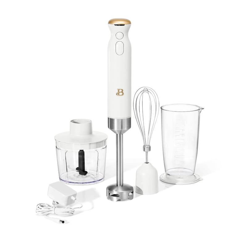 Cordless Immersion Blender with Chopper, Whisk & Cup - White Icing
