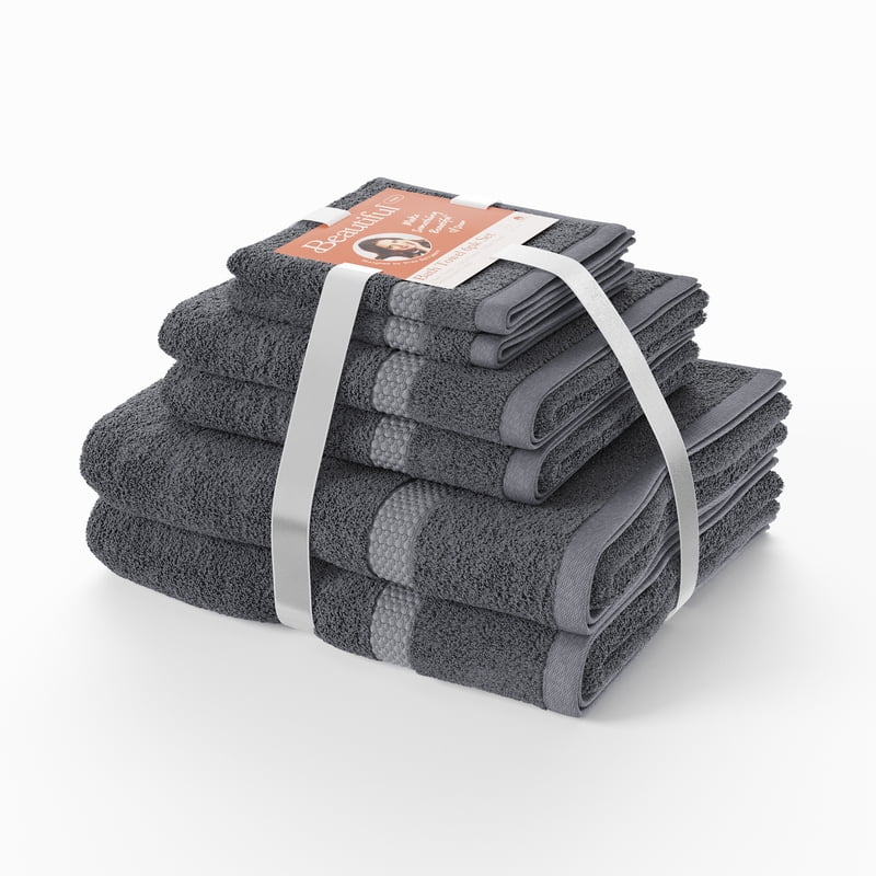 Drew Barrymore 6-Piece Dobby Bath Towel Set - Charcoal Gray, 100% Cotton