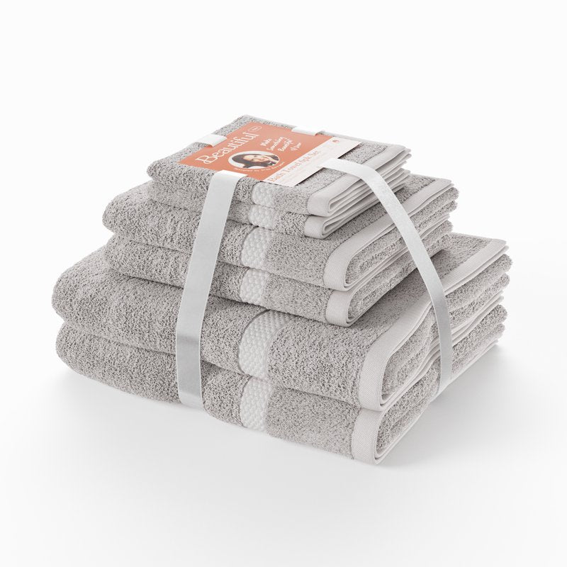 Beautiful by Drew Barrymore 6-Piece Dobby Bath Towel Set - Porcini Taupe, 100% Cotton