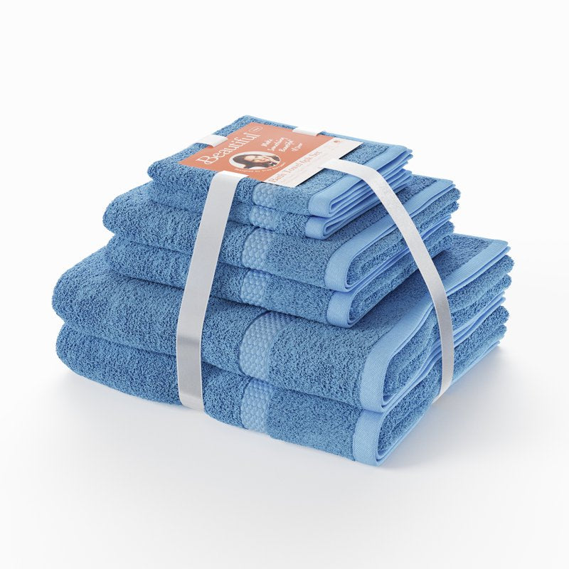 Drew Barrymore Beautiful 6-Piece Dobby Bath Towel Set - Winter Sky, 100% Cotton