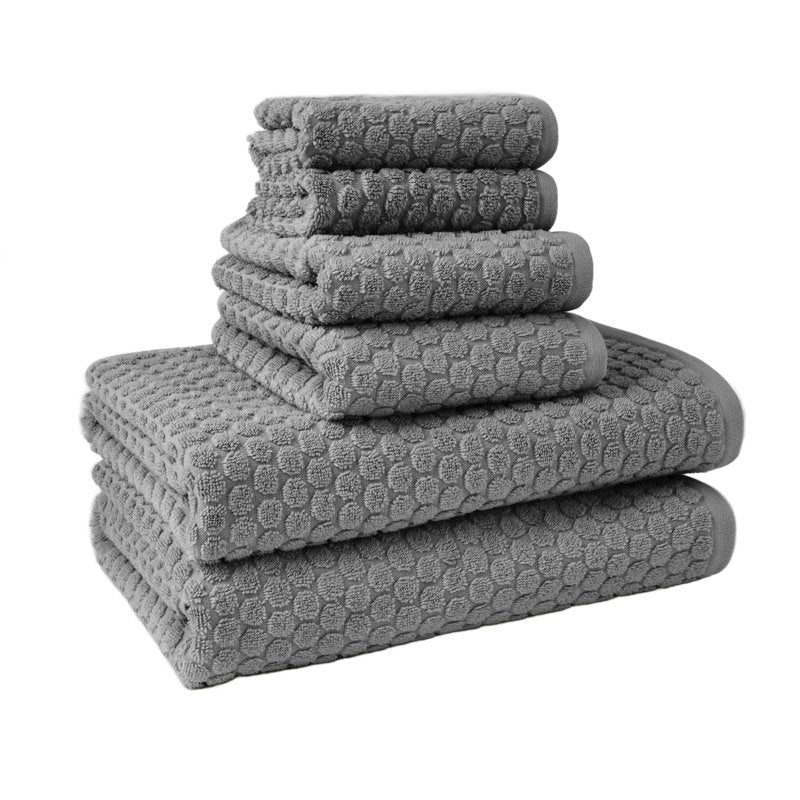 Beautiful by Drew Barrymore 6-Piece Dot Bath Towel Set - Charcoal Gray, 100% Cotton