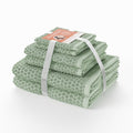 Dot Pattern Bath Towel Set - 6 Pieces, 100% Cotton, Sage Green - Modern Spa Style