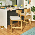 Counter-Height Stools Set of 2 - Warm Honey & Striped Linen