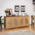 4-Door Rattan Buffet Sideboard Cabinet - Warm Honey Finish