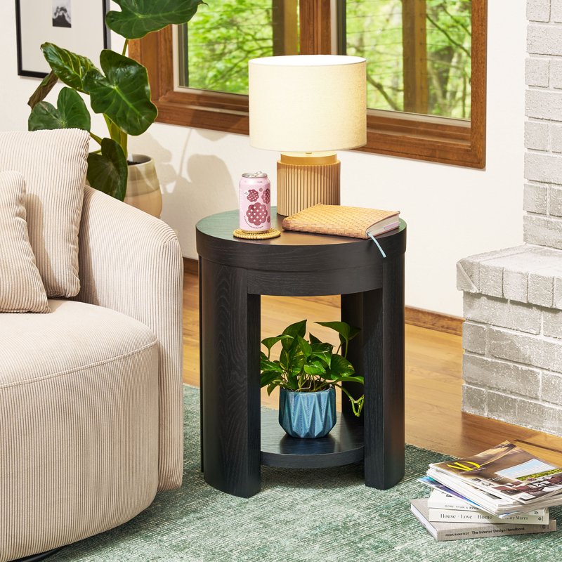 Round Side Table - Rich Black Finish, 18" Top