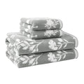 Blue 4-Piece Floral Bath Towel Set - 100% Cotton, Soft & Absorbent